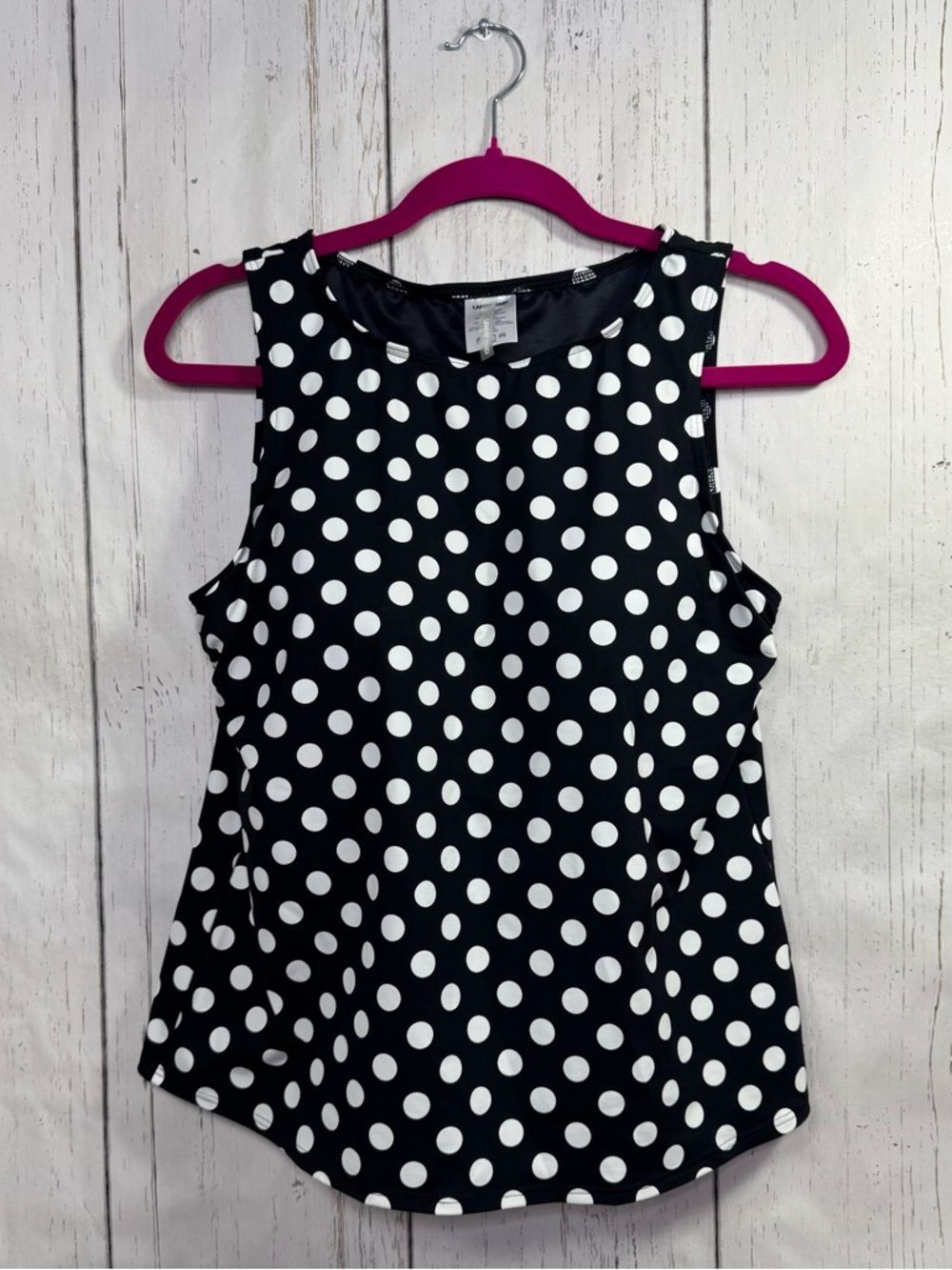 Lands End Polka Dot Tankini Top Black White Size 12 Classic Preppy Coastal Beach